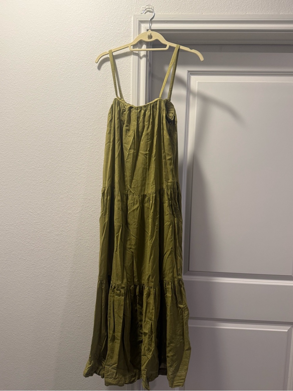 Steve Madden Olive Green Tiered Spaghetti-Strap Maxi Dress